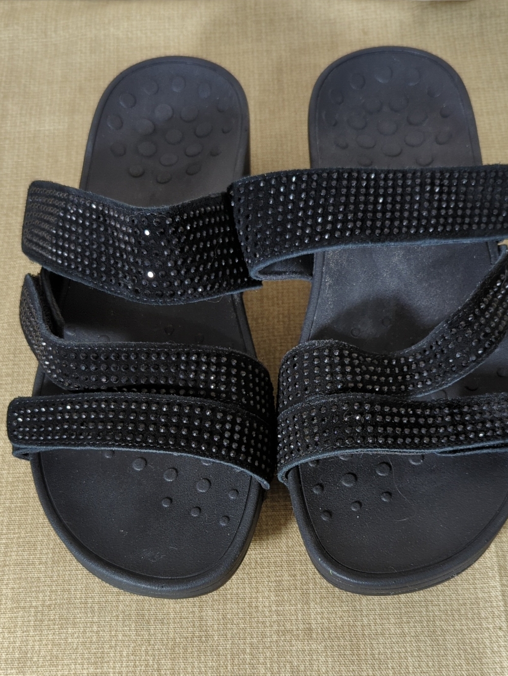 Vionic Alexis Sandals Black Sz 10 Rhinestone Slip on Comfort Adjustable